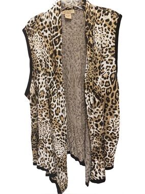 Art & Soul Women's 3X Leopard Print Open Vest with Sharkbite Hem boho streetwear